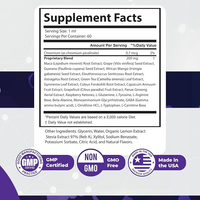 GlycoPezil – Daily Liquid Botanical Supplement with Chromium Maca Root Ginseng &amp Plant Extracts – Clean Stimulant-Free Formula – GMP-Certifed Non-GMO Made in USA - 2 fl oz 2 Month Supply