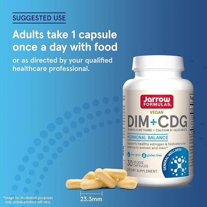 Jarrow Formulas - DIM + CDG Veggie Capsules - 30 Count - DIM &amp CDG Supplement - For Hormone Balance - Non-GMO - Gluten Free
