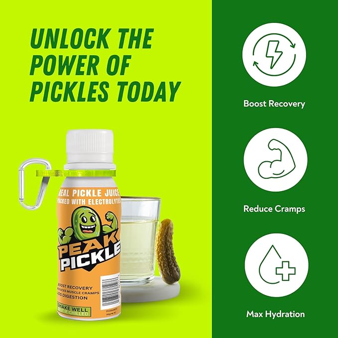 Peak Pickle 3oz Pickle Juice Shots – Electrolyte Beverage Made from Natural Pickle Brine – Travel Size Sports Hydration Drink (12 Pack with Holder)