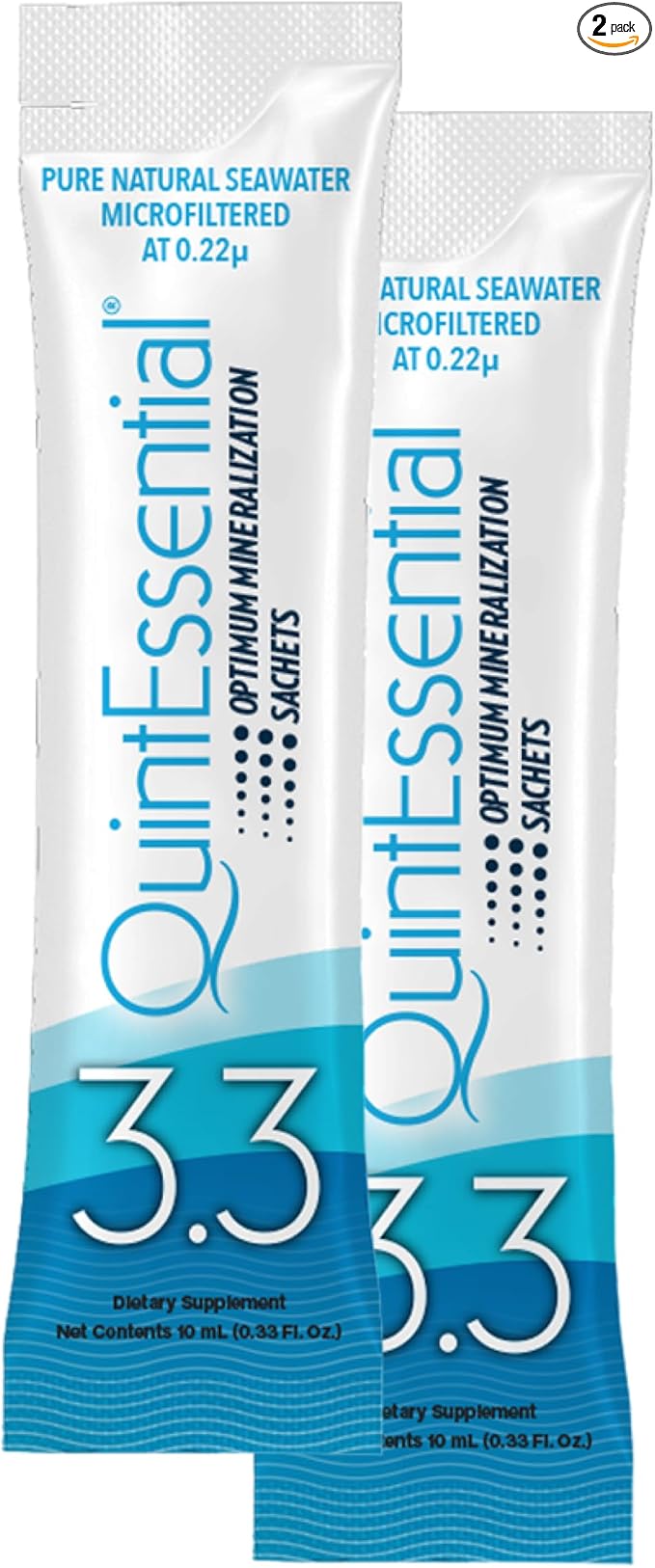 Quicksilver Scientific Quintessential 3.3 Sachets - Hypertonic Solution - Filtered Sea Water Hydration Packets - Liquid Minerals for Muscle Recovery Stamina + Mineral Replenishment (30 Count)