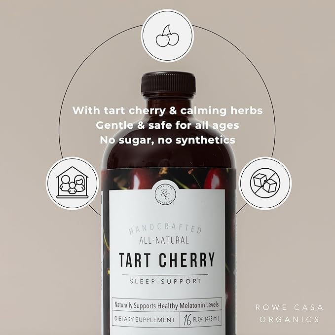 Rowe Casa Organics Tart Cherry Organic Sleep Support with Valerian Root Supports Sleep Cycle Regulation and Muscle Recovery (16 Fl Ounces)