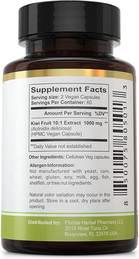 Florida Herbal Pharmacy Kiwi Fruit Extract Supplement Capsules 10:1 (120 Capsules) Two Months Supply