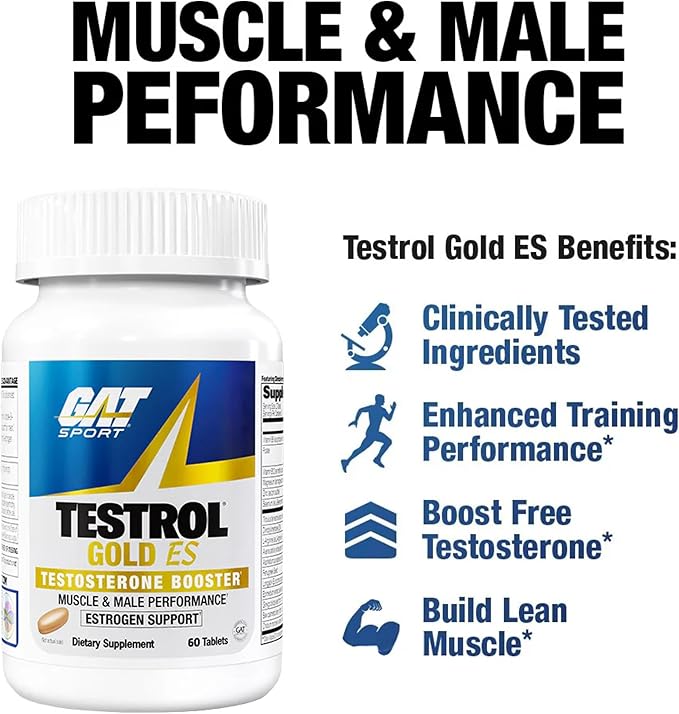 GAT SPORT Testrol Gold ES with Shilajit Tribulus DIM Zinc Longjack Fenugreek Saw Palmetto Estrogen Balance 60 Tablets