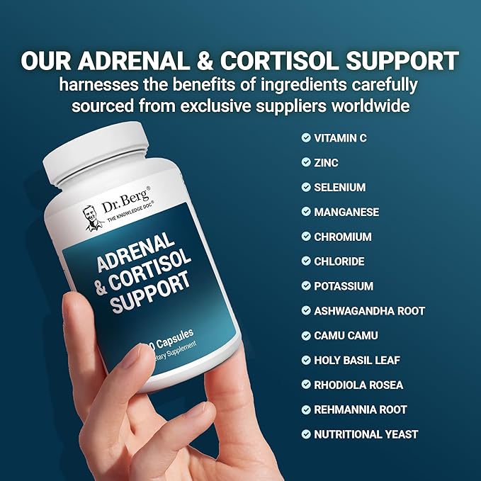 Dr. Berg Adrenal &amp Cortisol Capsules - Adrenal Supplement &amp Cortisol Manager - Mood Focus Relaxation and Stress Support - Adrenal Supplements with Ashwagandha Extracts - 60 Capsules