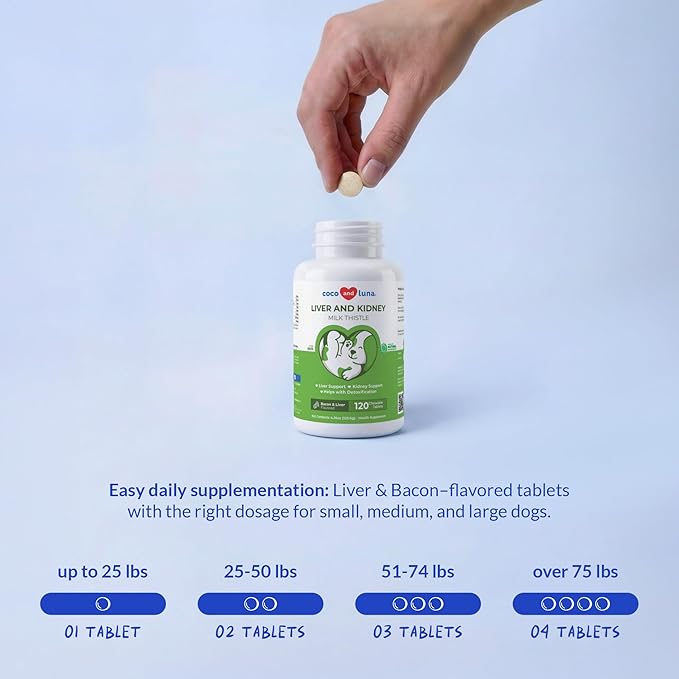 Milk Thistle for Dogs - 120 Chewable Tablets - Silymarin - Liver and Kidney Support with EPA &amp DHA - Detox - Liver Supplement for Dogs with Choline and L-Arginine (Milk Thistle Tablet)