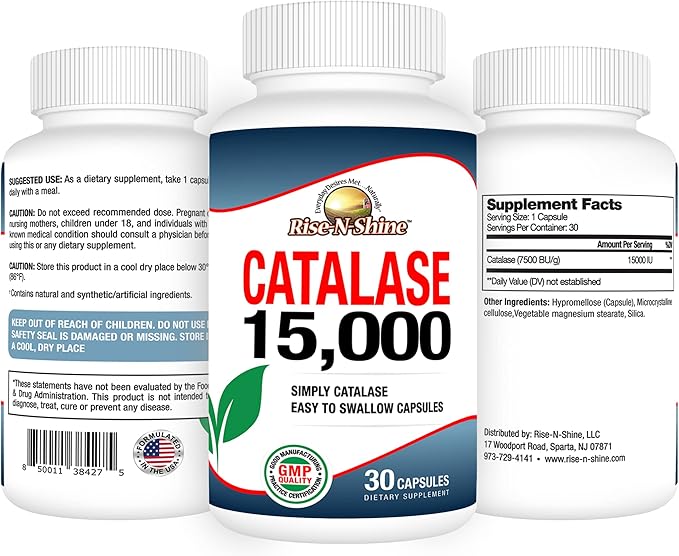 Rise-N-Shine Catalase Supplement 15000 - Powerful Antioxidant Enzyme for Hair Health - Hair Supplements for Strong Hair - 90 Capsules - Pack of 3 Full Size Bottles (90-Day Supply)