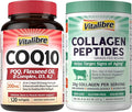CoQ10 200mg Ubiquinone with PQQ Folate Niacin K2 D3 Black Pepper Powerful Antioxidant Energy Booster 120 Softgels and Bovine Collagen Peptides Powder for Women and Men 8oz