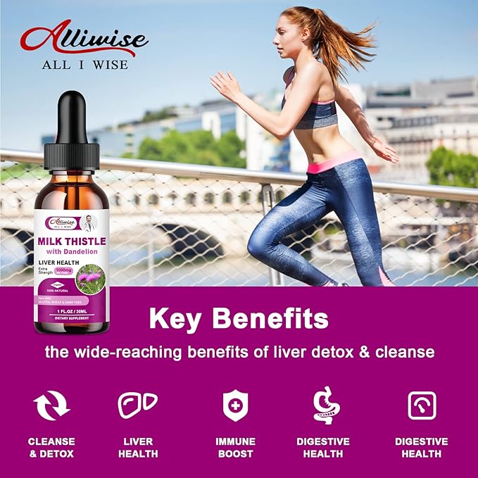 Liver Health Support Liquid 1000mg Milk Thistle 80% Silymarin Extract &amp 250mg Dandelion Root Extract Liver Cleanse Detox &amp Repair Fatty Liver Formula Vegan Non-GMO and All-Natural
