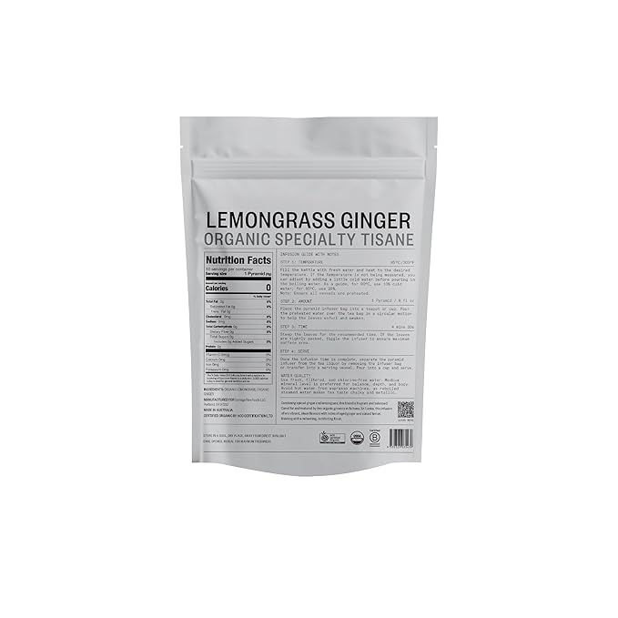 Chamellia Organic Lemongrass &amp Ginger Tea - 50 x Pyramid Tea Bags in a Pouch 3.5oz (100g) (No Camellia Sinensis Caffeine Free) Single unit