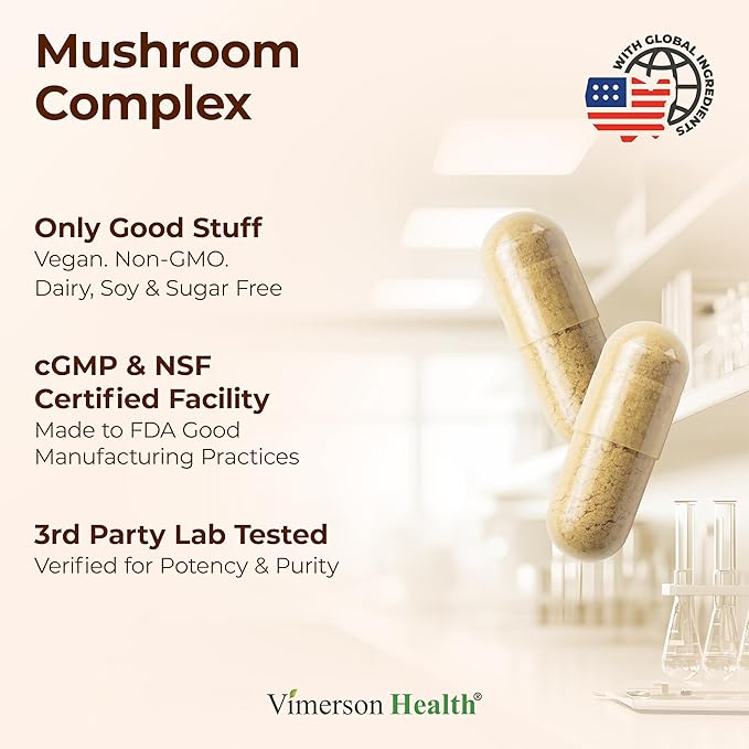 Mushroom 10x Complex with Lions Mane Extract Turkey Tail Cordyceps Reishi Shiitake Chaga &amp Maitake for Cognitive Support – Vegan Mushroom Supplement Blend for Natural Energy &amp Focus – 60