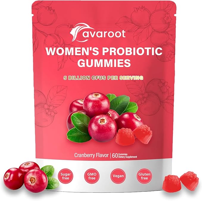 avaroot Women's Vaginal Probiotics Women's Balanced pH Gummies Healthy Smell Yeast Balance and Flora + Vitamin C Immune Support - Cranberry Flavor (1pc)