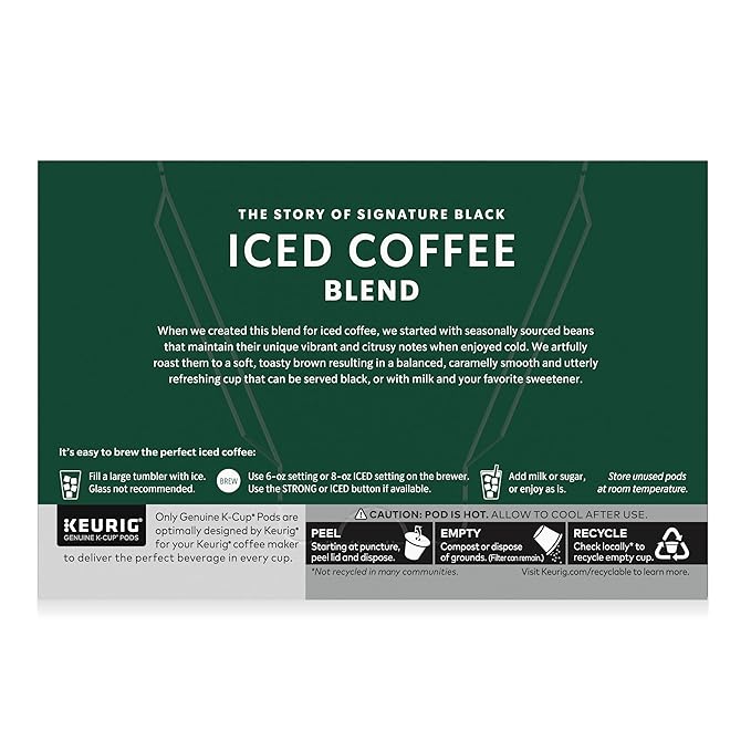 Starbucks K-Cup Coffee Pods Medium Roast Iced Coffee Blend Signature Black for Keurig Brewers 100% Arabica 6 Boxes (60 Pods Total)