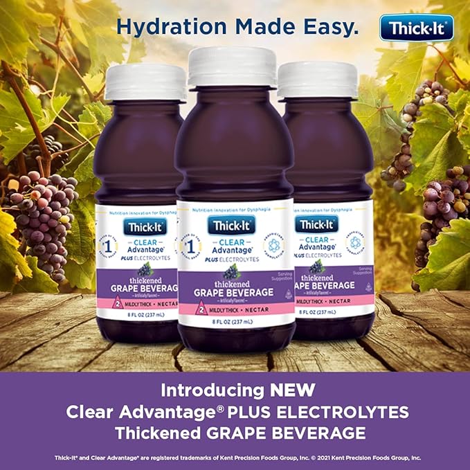 Thick-It Clear Advantage Mildy Thick Grape Drink Plus Electrolytes Nectar Consistency Swallowing Aid Hydration on the Go Convenient &amp Ready-to-Use No Mixing Needed 8 oz Bottle (24 Pack)