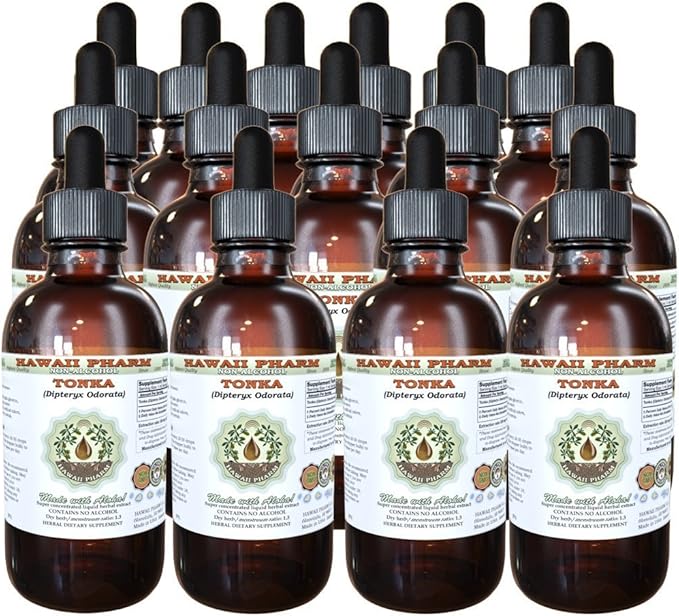 Tonka Alcohol-Free Liquid Extract Tonka (Dipteryx odorata) Dried Beans Glycerite Natural Herbal Supplement Hawaii Pharm USA 15x4 fl.oz