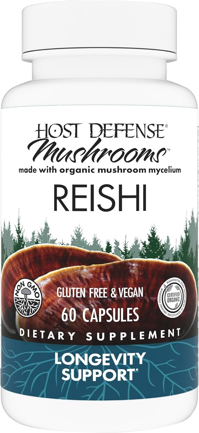 Host Defense Reishi Capsules - Heart &amp Immune Health Support Supplement - Mushroom Supplement to Support Energy &amp Vitality - Reishi Supplement to Aid Overall Well-Being - 60 Capsules (30 Servi
