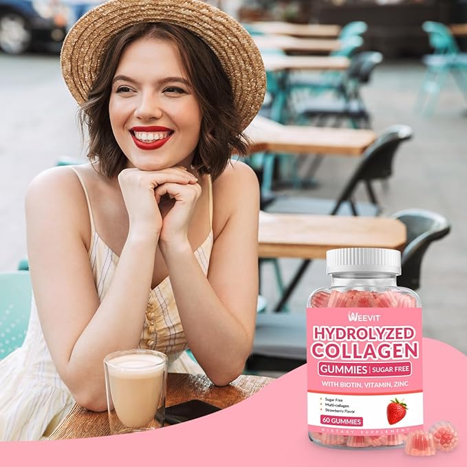 Sugar Free Collagen Gummies for Women Collagen Protein Type IIIIIIVX with Biotin Vitamin C D B12 Hydrolyzed Collagen Peptides Gummies for Immune Digestion Skin Hair Nails Energy Bone