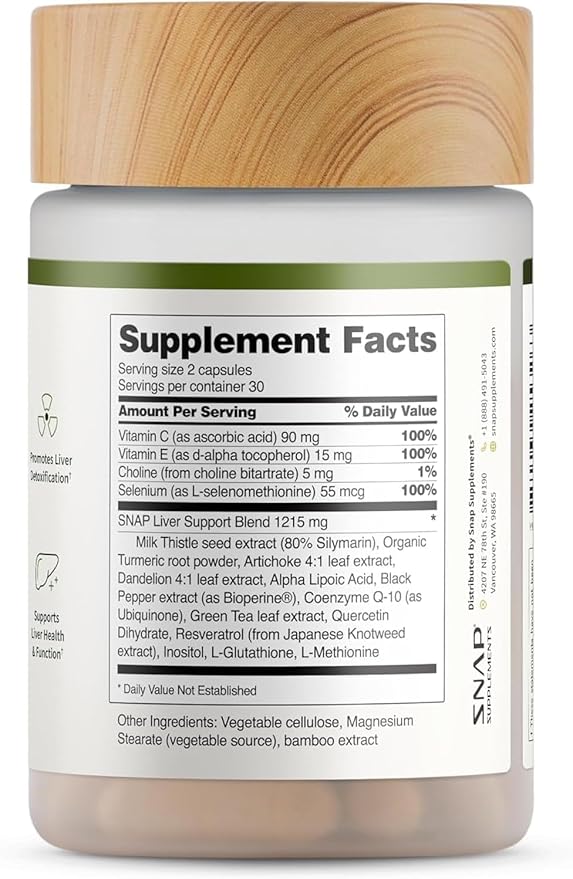 Snap Supplements Liver Health &amp Detox - Milk Thistle Supplement Supports Healthy Liver and Digestive Health 60 Vegetarian Capsules (1 Month Supply)