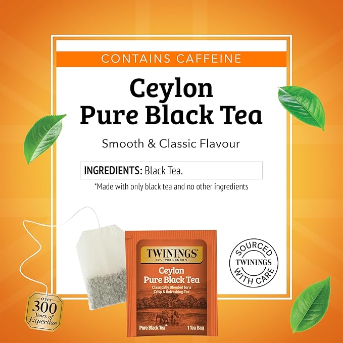 Twinings Ceylon Pure Black Tea Individually Wrapped Bags 20 Count (Pack of 6) formerly Ceylon Orange Pekoe Crisp Refreshing Caffeinated Enjoy Hot or Iced 120 Teabags