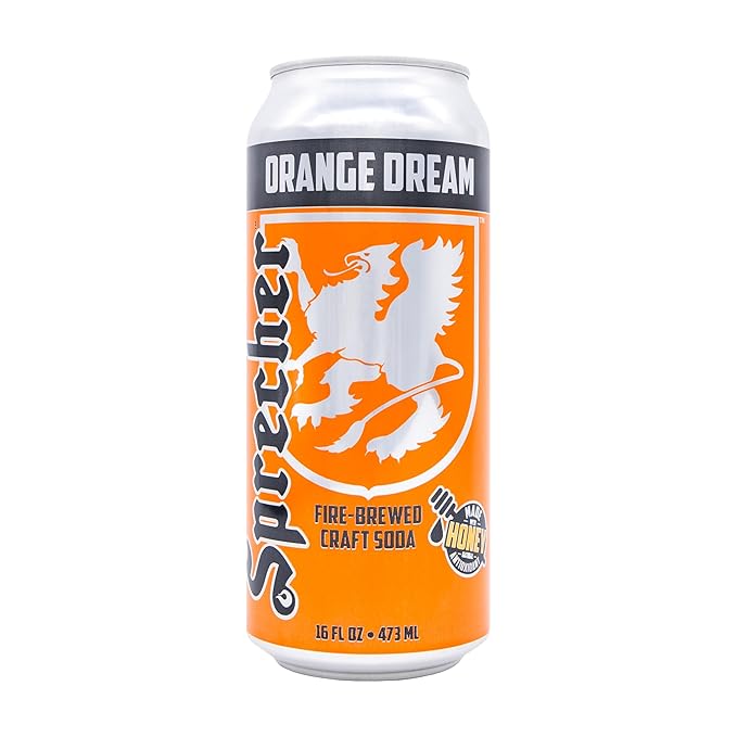 Sprecher Orange Dream Craft Soda &amp Black Cherry – Fire-Brewed with Real Honey Handcrafted Gourmet Beverages Caffeine-Free – 16 fl oz Cans (24 Pack Total)