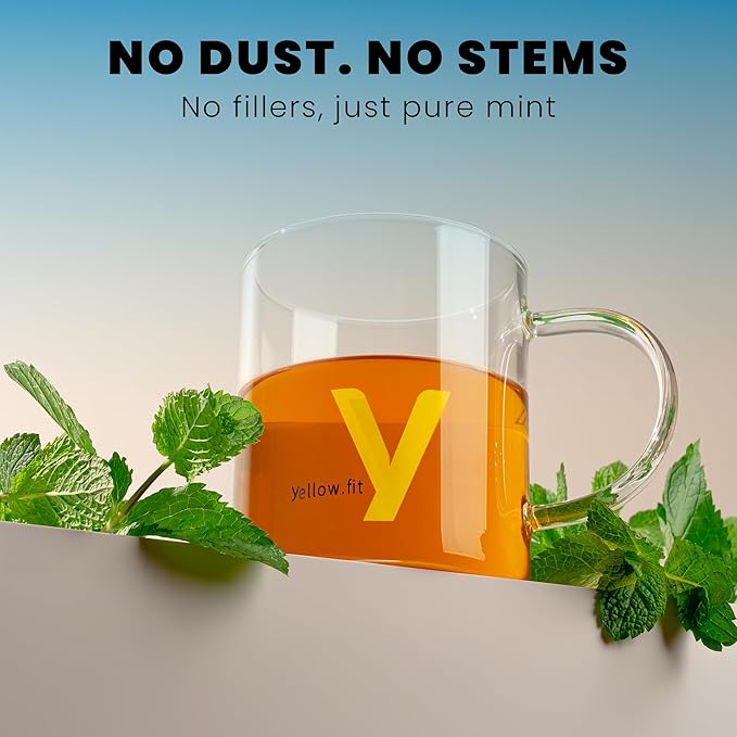 Yellow.fit Peppermint Whole Leaf Tea – 1500mg Loose Leaf Herbal Tea Caffeine-Free Peppermint Leaves Naturally Refreshing Herbal Infusion 66 Servings