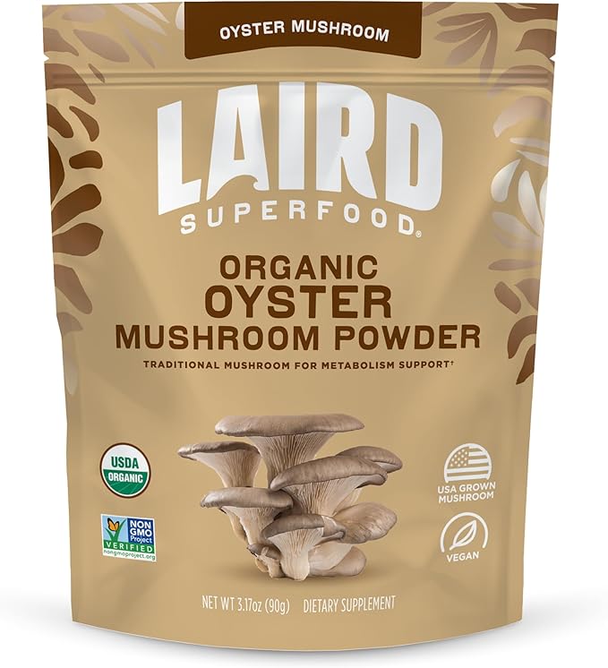 Laird Superfood Organic Oyster Mushroom Powder for Immune and Digestive Support 3.17 oz. Bag Pack of 1
