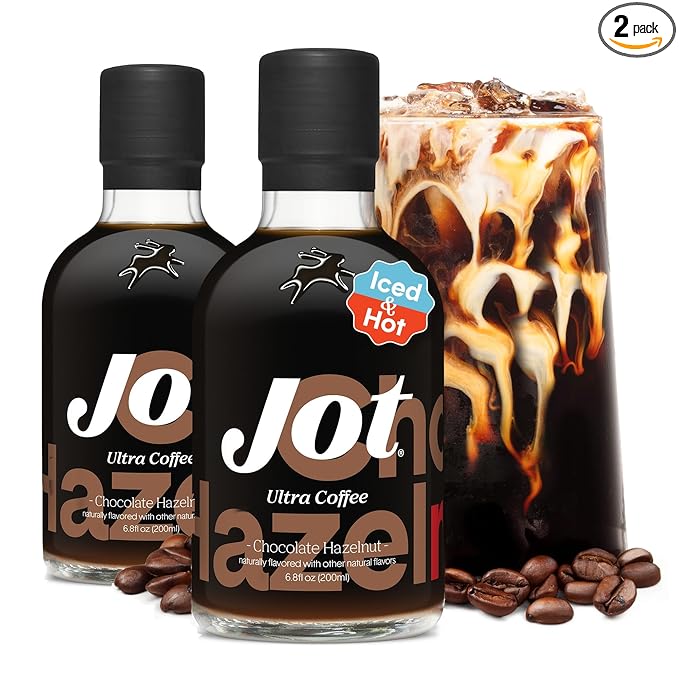 Jot Coffee Concentrate (Chocolate Hazelnut) High Caffeine Cold Brew Coffee Concentrate Liquid for Iced Coffees Instant Espresso Hot Cold Instant Coffees Makes 14 Cups 150mg Caffeine/Tbsp No Sugar