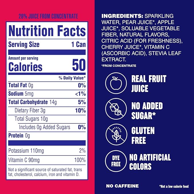 PLEZi FiZZ Cherry Limeade Sparkling Juice - Healthy Soda Alternative with Real Fruit Juice No Added Sugar - Low Sugar Sparkling Drink - Good Source of Fiber 12 Fl Oz (12 Pack)