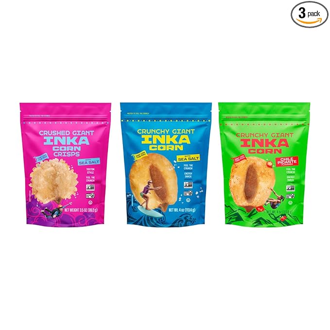 Inka Crops Corn Variety Pack (Original Crushed (3.5oz) Original Giant (4oz) Giant Chile Picante (4oz)) (1ea)
