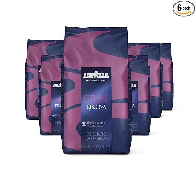 Lavazza Gran Riserva Whole Bean Coffee Arabica and Robusta Blend 2.2 lb Bag (Pack of 6)