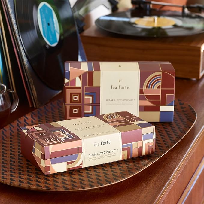 Tea Forte Premium Petite Presentation Box Gift Set Sampler 10 Count 2 of Each Blend Individually Wrapped Handcrafted Pyramid Infuser Bags Frank Lloyd Wright Tea