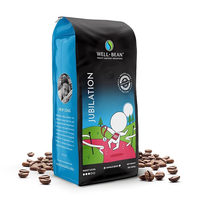 Well-Bean Coffee - Jubilation Blend Coffee Beans Colombian and Nicaraguan Whole Bean Coffee Gluten-Free Vegan Keto Coffee Beans Whole Medium Roasted Coffee 2 lb