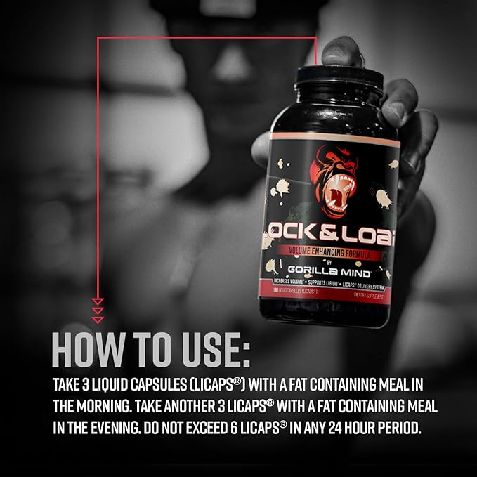Gorilla Mind Lock &amp Load® - Semen Volume &amp Quality Support | Libido · Erection Quality · Pleasure | Sunflower Lecithin Pygeum L-Lysine | Licaps® Delivery | 180 Capsules