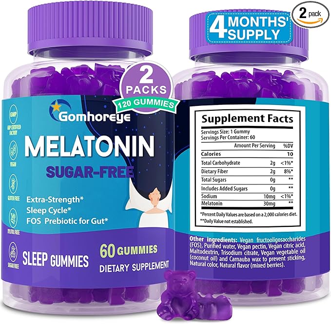 Melatonin Gummies 30mg for Adults - Maximum Strength Melatonin Gummies for Relaxation &amp Soothing Exogenous Melatonin Supplement with FOS for Immune Gut Health and pH Balance Sugar Free -120 Cou