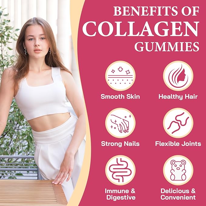 Collagen Gummies for Women Hydrolyzed Collagen Peptides Type I II III V X 0 Sugar - Collagen Gummies for Skin Wrinkles Hair Nails Digestive &amp Immune Health 60 Days Supply