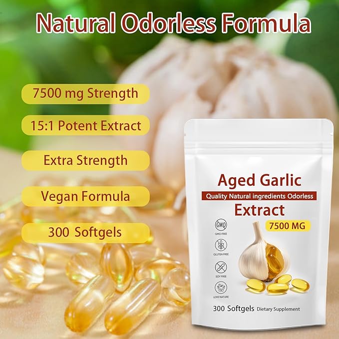 Aged Garlic Extract 300 Softgels 7500mg Odorless | Heart &amp Immune Antioxidant Supplements Vegetarian All-Natural Non-GMO (1)