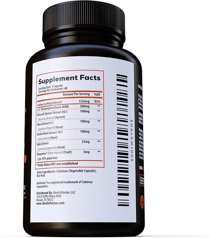 Estrogen Blocker and Hormone Balance for Men &amp Women: DIM 300mg Supplement with BioPerine - 20x Potency Broccoli Sprout Extract with Kelp Extract Iodine for Liver &amp Thyroid Health (60 servings