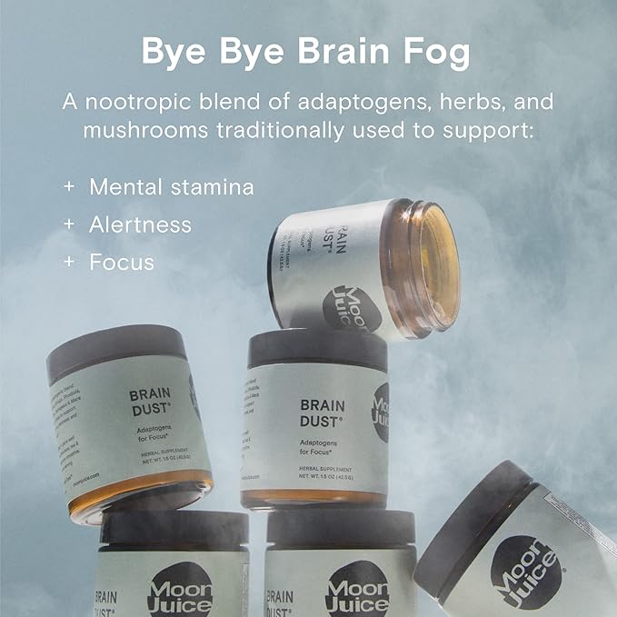 Moon Juice Brain Dust - Adaptogenic Mushroom Supplement for Memory &amp Focus - Lion’s Mane Ginkgo Biloba &amp Ashwagandha - Caffeine-Free Vegan Brain Supplement - 1.5 oz