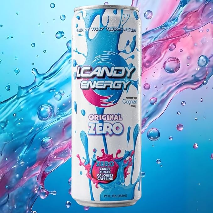 I.CANDY Energy Drink Variety Pack Original Cotton Candy Sugar Free 12 Fl Oz Cans Natural Caffeine with B3 B6 B12 Vitamins Bold Flavor No Crash Beverage
