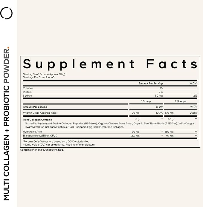 Codeage Multi Collagen Peptides + Probiotics Black Edition Vitamin C Hyaluronic Acid Powder Supplement Grass-Fed Pasture-Raised Hydrolyzed Zero Carbs Type I II III V &amp X Unflavored 21o