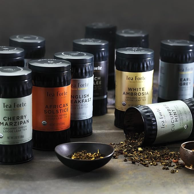 Tea Forte Cherry Marzipan Premium Loose Leaf Caffeinated Green Tea Blend Canister Makes 35-50 Cups