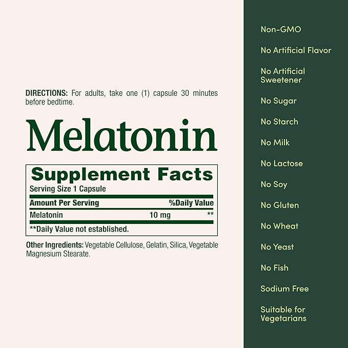 Nature's Bounty Melatonin Promotes Relaxation and Sleep Health 10mg Capsules 60 Ct (2 Pack)