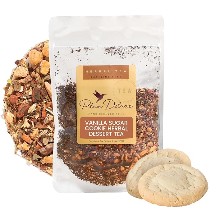 Vanilla Sugar Cookie Herbal Tea – Caffeine-Free Loose Leaf Blend with Rooibos Vanilla and Cinnamon – Naturally Smooth Flavor No Added Sugar – 60 to 80 Cups – Small Batch USA – Plum Deluxe