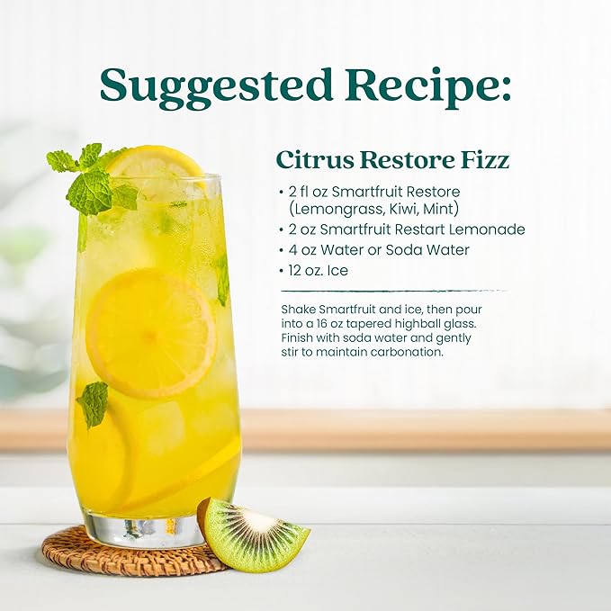 Smartfruit Restore Refresher – Kiwi Lemongrass Mint – Made with Real Fruit Juice No Added Sugar Coconut Water for Hydration Green Coffee Bean Extract for Natural Energy – 48oz Drink Mix