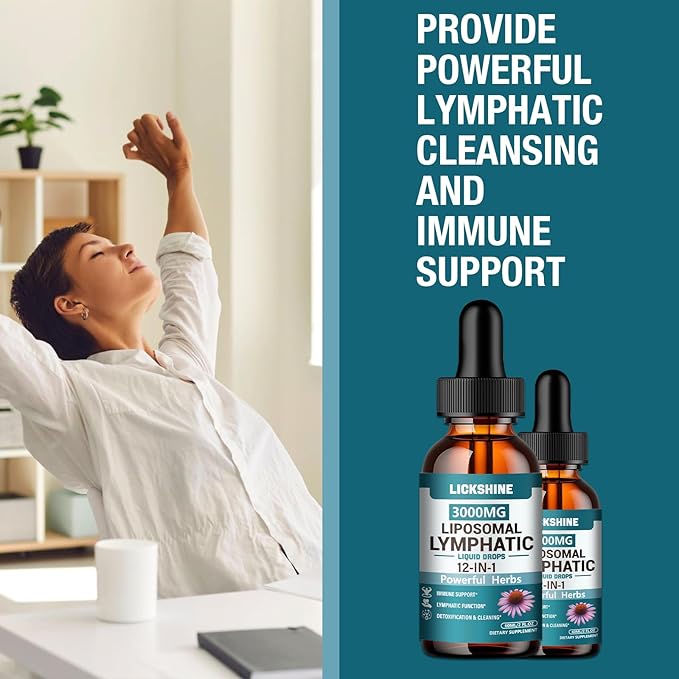 2 Packs 3000MG Liposomal Lymphatic Drainage Drops 12 in 1 Organic Lymphatic Drainage Supplements with ElderBerry Burdock Root Cleavers Herb &amp Echinacea Lymphatic Cleanse Immune Support 4 Fl o