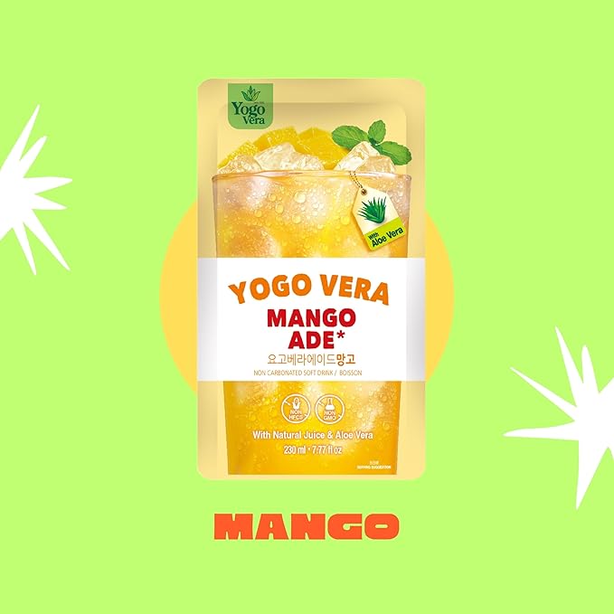 Yogo Vera Mango Ade Korean Drink Pouches – Authentic Korean Convenience Store Beverage with Sweet Mango Flavor Refreshing Juice Pouch (10 Pack)