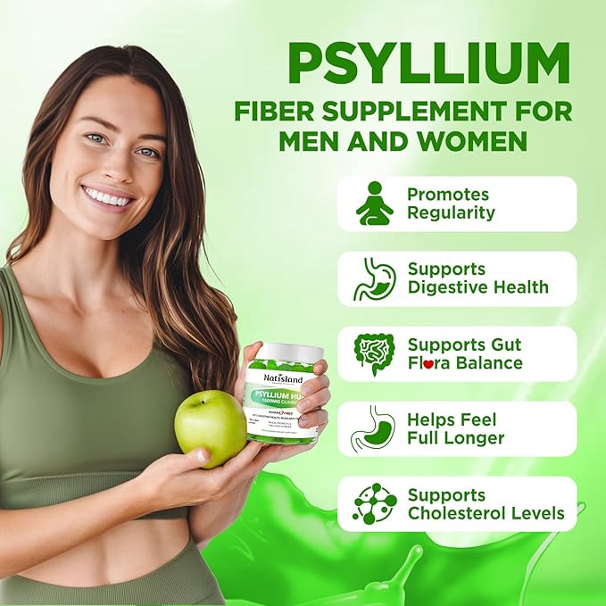 Psyllium Husk Gummies 1500mg Psyllium Husk Fiber Supplement with Probiotics Inulin Chia Seed Powder for Gut &amp Digestive Health Regularity Vegan Sugar Free 60 Chewable
