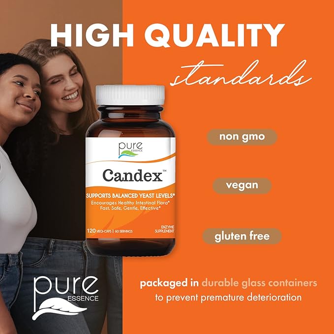 Pure Essence Candex Supplement - Yeast Overgrowth Supplement with Digestive Enzymes Yeast Infection Probiotic Treatment for Men and Women - 120 Capsules