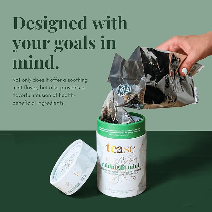Tease Tea Organic Peppermint Tea - Midnight Mint Digestive Health Herbal Drink Stomach Relief Caffeine Free Drink Made with Peppermint Spearmint and Peach For Calming and Soothing Blend