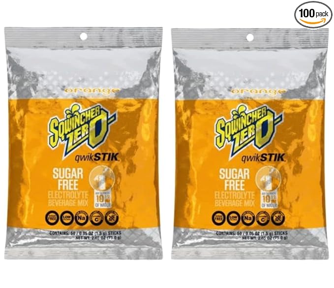 Sqwiincher Zero Qwik Stik Electrolyte Powder Hydration Drink Mix Multi Flavors - 0.05 0z Packet - (100 Pack Orange)