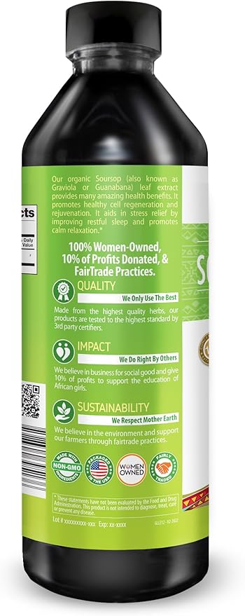 Herbal Goodness Soursop Graviola Liquid Drops 12 Fl Oz - 15X Strength Organic Guanábana Soursop Leaves Extract for Gut Health Cell &amp Immune Support Serene Soursop Drops - Vegan Non-GMO Made in